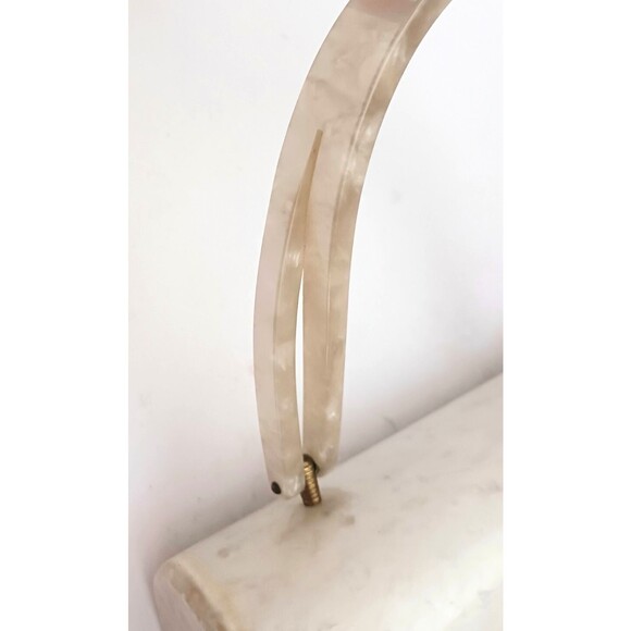 VTG 50s Lucite Box Purse Ivory Pearl Marble Jewel Clasp Twist Top Handle - Picture 8 of 13